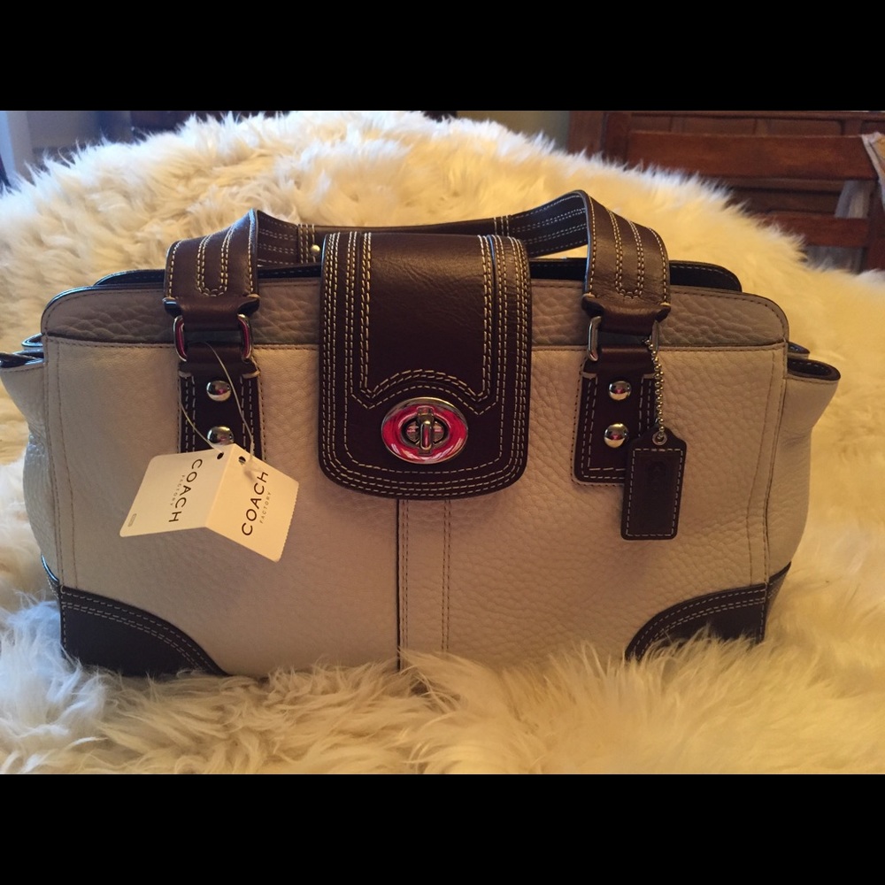 Brand new white/mahogany Coach handbag